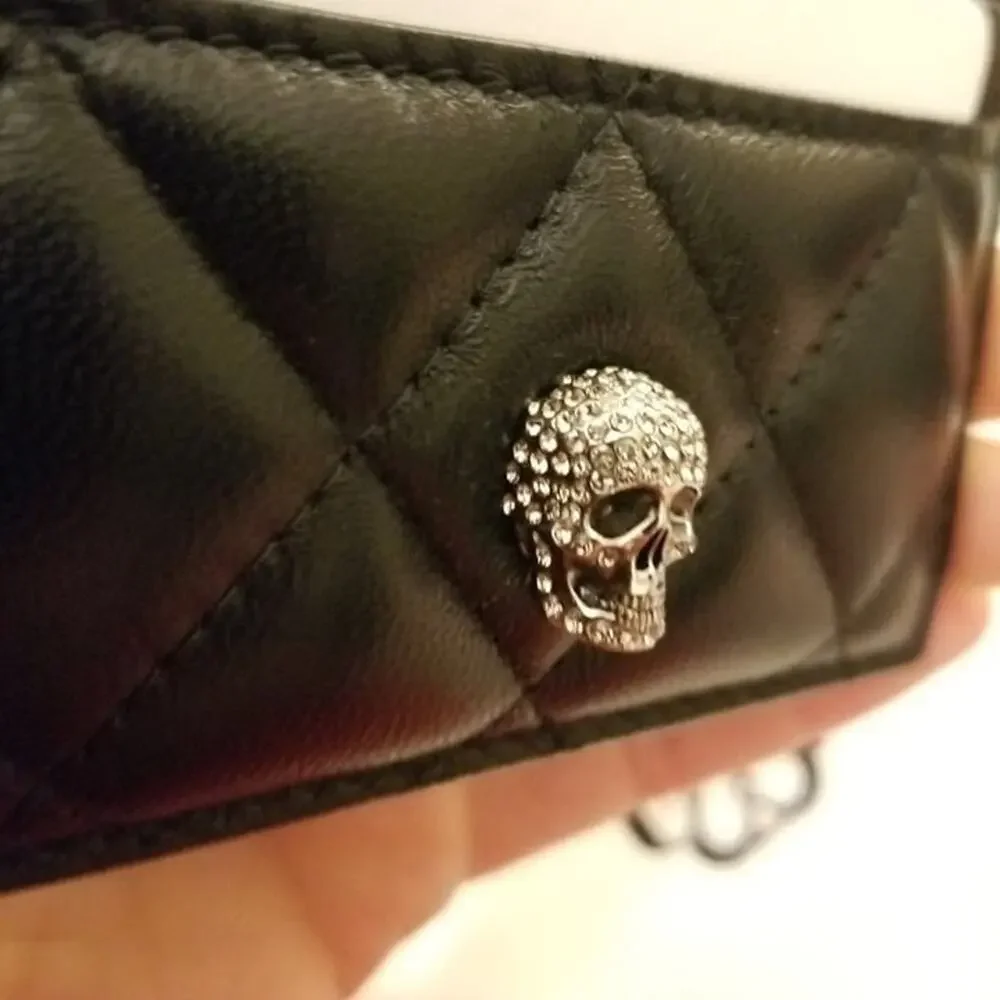 Alexander McQueen Quilted Leather Skull Card Holder Black